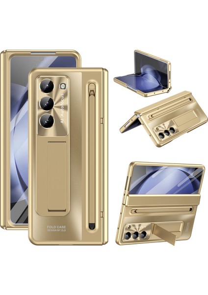 Samsung Galaxy Z Fold6 5g Kickstand Kılıf Menteşe Pc Telefon Kapağı Temperli Cam Filmi/stylus-Altın Için (Yurt Dışından)
