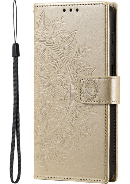 Manyetik Toka Baskı Mandala Çiçek Deri Kabuk Telefon Cüzdan Stand Samsung Galaxy S22 Ultra 5g-Gold Için Kayış (Yurt Dışından) fiyatları