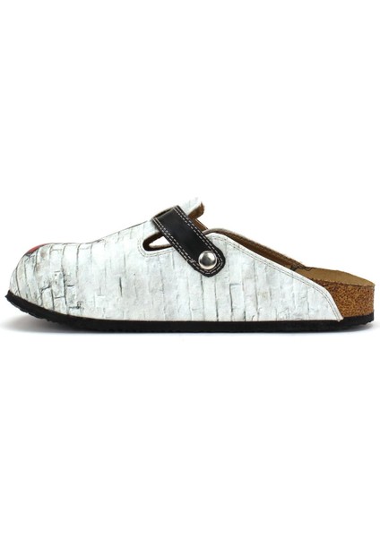 G251 Hayalet Desen Baskılı Burnu Kapalı Gri Sabo Kadın Terlik modelleri