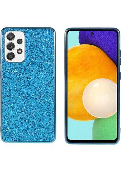 Işıltılı Payetler Tasarımı Kaplama Tpu Çerçevesi+Pc Hibrid Kapak Kasası Samsung Galaxy A52 4G/5G/A52S 5g-Blue (Yurt Dışından)