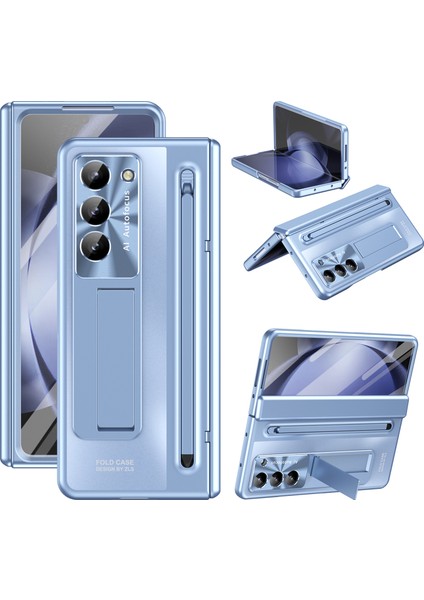Samsung Galaxy Z Fold6 5g Kickstand Kılıf Menteşe Pc Telefon Kapağı Temperli Cam Filmi/stylus-Mavi Için (Yurt Dışından)