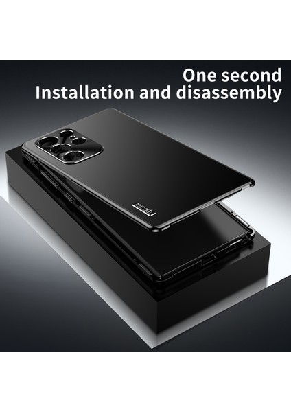 Samsung Galaxy S24 Ultra Kılıf Toka Kilit Tasarımı Sert Pc Metal Çerçeve Telefon Kapağı-Siyah (Yurt Dışından) modelleri