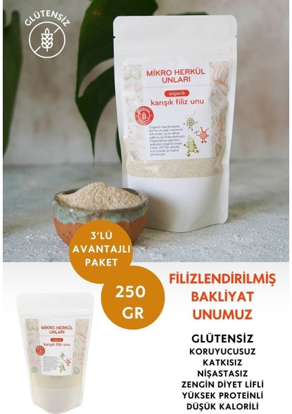 Filizlendirilmiş Glutensiz Organik Karışık Un 3X250 G