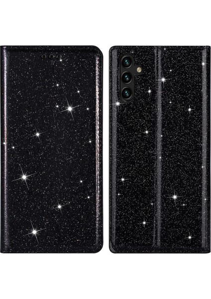 Samsung Galaxy A13 Için 5g Sparkle Glitter Pu Deri Flip Kılıf Otomatik Manyetik Kapalı Stand Kart Tutucu Ince Telefon Kapak Black (Yurt Dışından)
