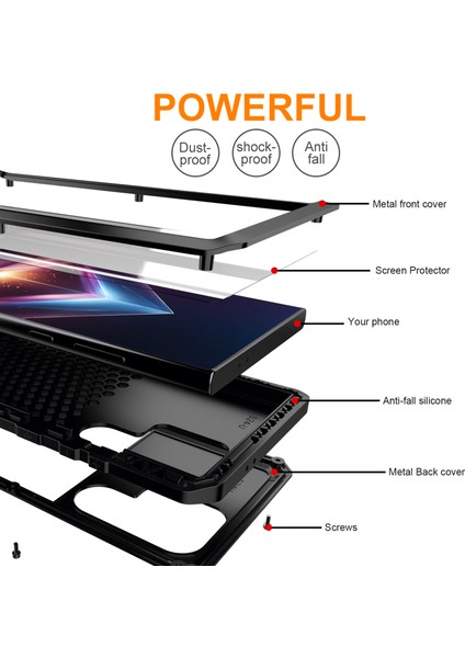 Samsung Galaxy S24 Ultra Kılıf Temperli Cam Filmi Silikon+Metal Telefon Kapağı-Siyah (Yurt Dışından) indirimleri