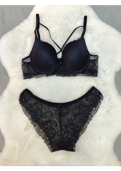 Dantel Detaylı Dolgusuz Çapraz Ipli Balenli Sütyen Külot Takım - Iç Çamaşırı Takımı