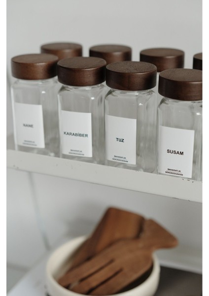 12'li Akasya Kapaklı Baharatlık Seti, 25 Etiketli, Şık ve Kullanışlı Mutfak Gereci. indirimleri