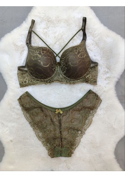 Dantel Detaylı Dolgusuz Çapraz Ipli Balenli Sütyen Külot Takım - Iç Çamaşırı Takımı