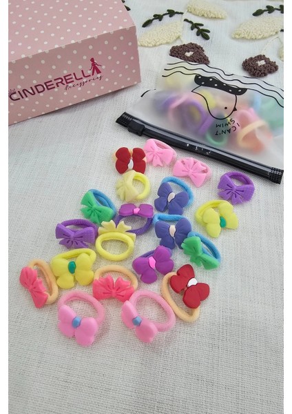 20'li Çantalı Yumuşak Acıtmaz Kız Bebek Havlu Lastik Toka Seti - Renkli Çocuk Lastikli Saç Tokası