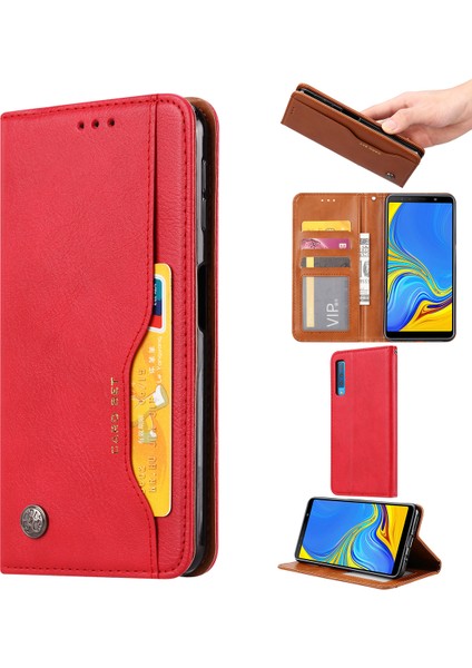 Samsung Galaxy A70-RED Için Otomatik Emilmiş Klasik Pu Deri Cep Telefonu Kılıfı (Yurt Dışından)