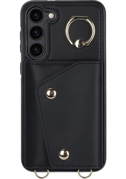 Samsung Galaxy S24 Için Crossbody Telefon Kılıfı Kabuk Yüzük Kickstand Pu Deri Kaplamalı Tpu Kapak-Siyah (Yurt Dışından) fırsatları