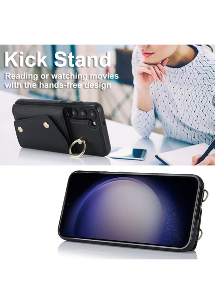 Samsung Galaxy S24 Için Crossbody Telefon Kılıfı Kabuk Yüzük Kickstand Pu Deri Kaplamalı Tpu Kapak-Siyah (Yurt Dışından) indirimleri