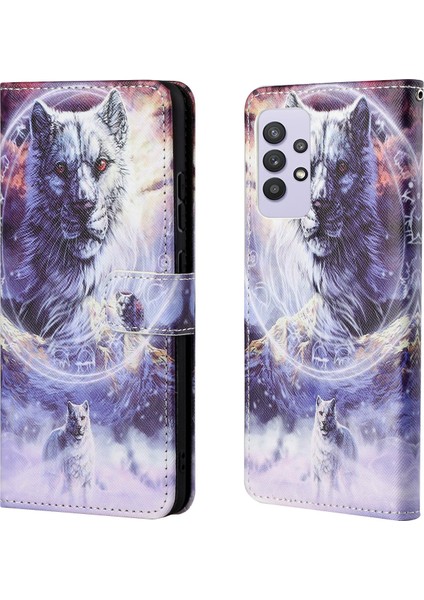 3D Desen Baskı Çapraz Doku Deri Deri Cüzdan Stand Kılıfı Samsung Galaxy A32 4g (Ab Versiyonu) -Wolf (Yurt Dışından)