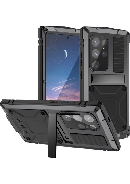 Samsung Galaxy S24 Ultra Telefon Kılıfı Kickstandlı Tam Koruma Kapağı-Siyah (Yurt Dışından)