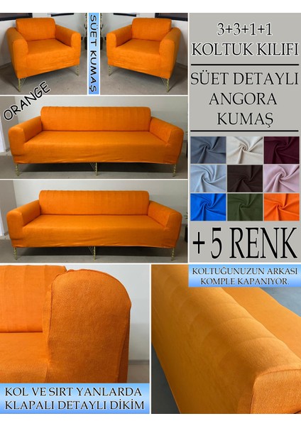 Süet Detaylı Angora Kumaş 3+3+1+1 Komple Giydirme Kanepe&çekyat, Bohem, Porto, Vb. Model Koltuk Kılıfı