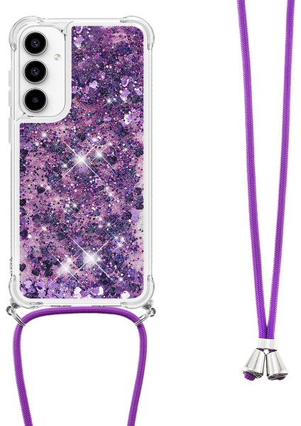 Samsung Galaxy A55 5g Için Quicksand Crossbody Telefon Kılıfı Bling Glitter Tpu Kapak-Koyu Mor/kalpler (Yurt Dışından)