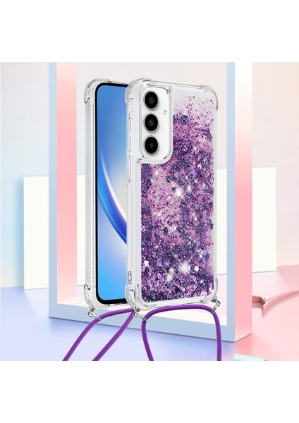 Samsung Galaxy A55 5g Için Quicksand Crossbody Telefon Kılıfı Bling Glitter Tpu Kapak-Koyu Mor/kalpler (Yurt Dışından) modelleri