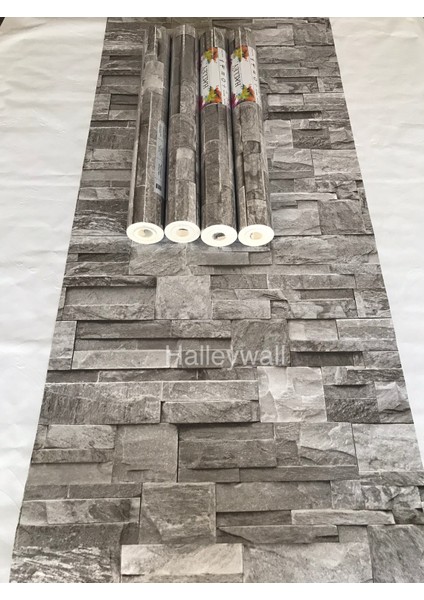 58-3 Doğal Taş Görünümlü Gri 3D Duvar Kağıdı fiyatları