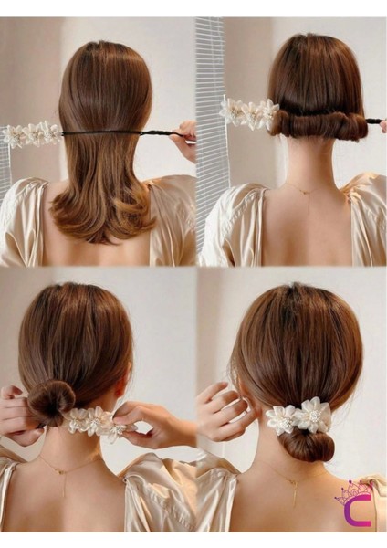 Zarif Chiffon Çiçekli Kadın Kolay Telli Saç Topuz Tokası Lila - Sihirli Pratik Saç Toplama Aparatı fiyatları