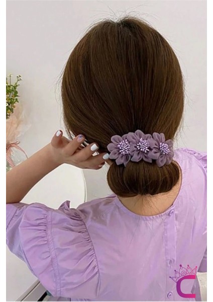 Zarif Chiffon Çiçekli Kadın Kolay Telli Saç Topuz Tokası Lila - Sihirli Pratik Saç Toplama Aparatı fırsatları