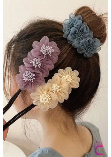 Zarif Chiffon Çiçekli Kadın Kolay Telli Saç Topuz Tokası Lila - Sihirli Pratik Saç Toplama Aparatı indirimleri