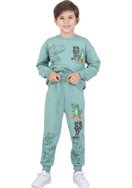 Erkek Çocuk Dinozor Baskılı Pijama Takımı Iki Iplik Eşofman Takımı Okul Ikili Takım fiyatları