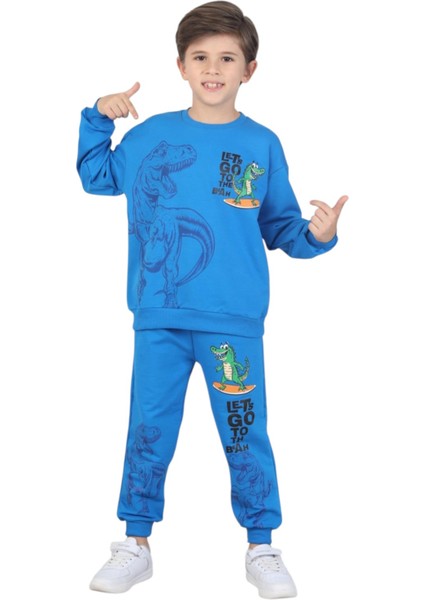 Erkek Çocuk Dinozor Baskılı Pijama Takımı Iki Iplik Eşofman Takımı Okul Ikili Takım fiyatları