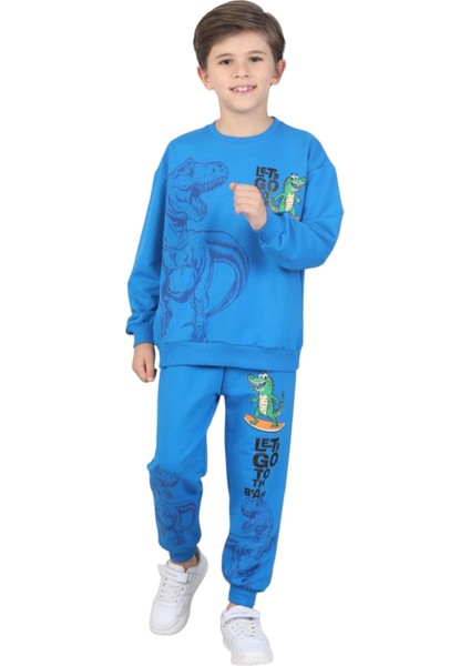 Erkek Çocuk Dinozor Baskılı Pijama Takımı Iki Iplik Eşofman Takımı Okul Ikili Takım fırsatları