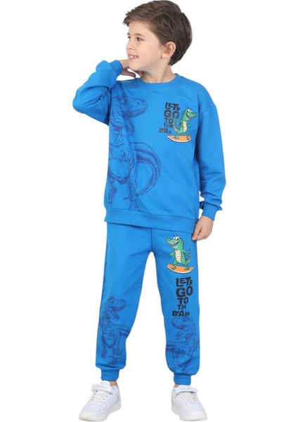 Erkek Çocuk Dinozor Baskılı Pijama Takımı Iki Iplik Eşofman Takımı Okul Ikili Takım indirimleri