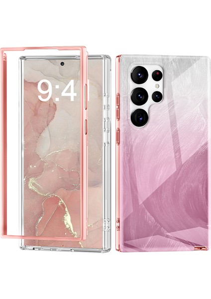 Samsung Galaxy S24 Ultra Cep Telefonu Kılıfı Degrade Tüy Pc + Tpu Kabuk-Pembe (Yurt Dışından)