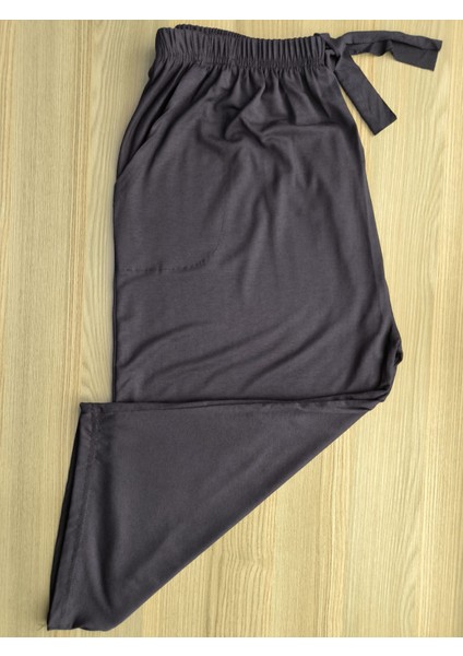 Büyük Beden Pamuklu Likralı Viskon Ince Yazlık Cepli Penye Kapri Pijama Pantolon Lacivert - 4xl