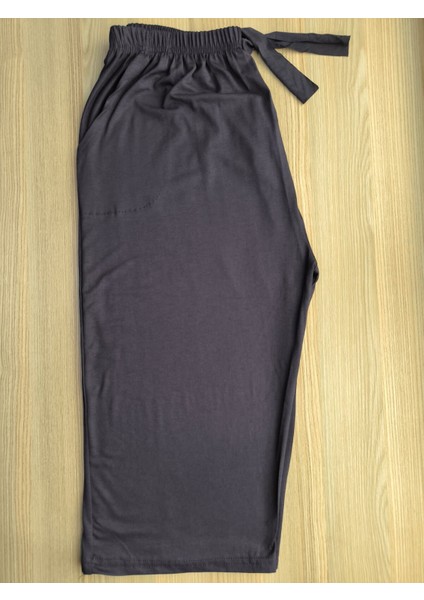 Büyük Beden Pamuklu Likralı Viskon Ince Yazlık Cepli Penye Kapri Pijama Pantolon Lacivert - 4xl fırsatları