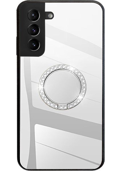 Ayna Tasarım Yüzük Şeklindeki Kickstand Samsung Galaxy S22 5g-Silver Için Parmak Izi Tpu+Pc Hibrid Kapak Kılıfı (Yurt Dışından)