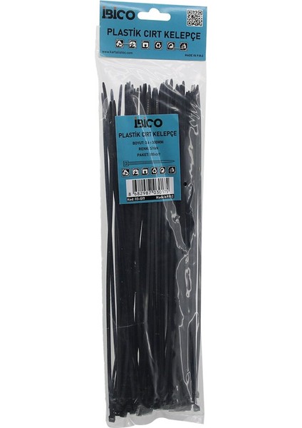 Siyah 3.6X300MM Plastik Cirt Kelepçe 100PCS