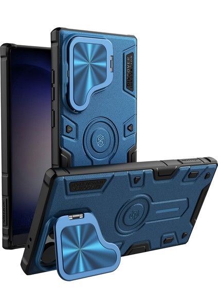 Samsung Galaxy S24 Ultra Pc+Tpu Telefon Kılıfı, Kamera Kapaklı Armor Prop Kılıfı-Mavi (Yurt Dışından)