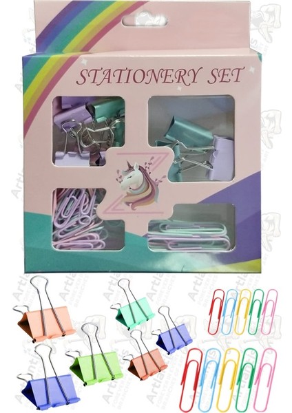 Renkli Metal Ataç ve Renkli Metal Mandal Seti 1 Paket Küçük ve Orta Boy Ataşlar Dayanıklı Paslanmaz Plastik Kaplama