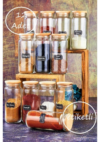 12'li Ahşap Kapaklı 500 ml Cam Baharatlık Kavanoz Seti, Şık ve Kullanışlı Ürünler