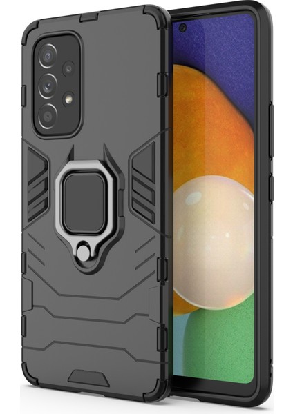 Samsung Galaxy A53 5g-Black Için Ring Kickstand Hard Pc+Yumuşak Tpu Heavy Derect Shockprose Defender Telefon Kılıfı (Yurt Dışından)