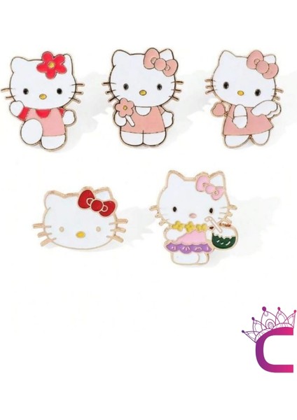 5'li Hello Kitty Tasarım Rozet Pin Broş Seti - Hediyelik Çocuk Aksesuar Arkadaşa Çanta Yaka Iğnesi