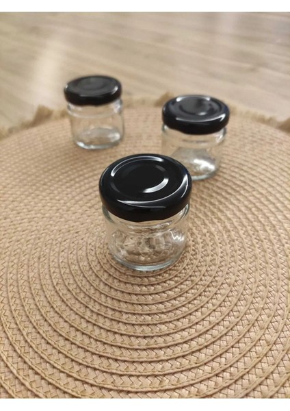 40CC Şeffaf Cam Mini Kavanoz, Siyah Kapak, 50 Adet, Bal ve Süs Için Kullanışlı