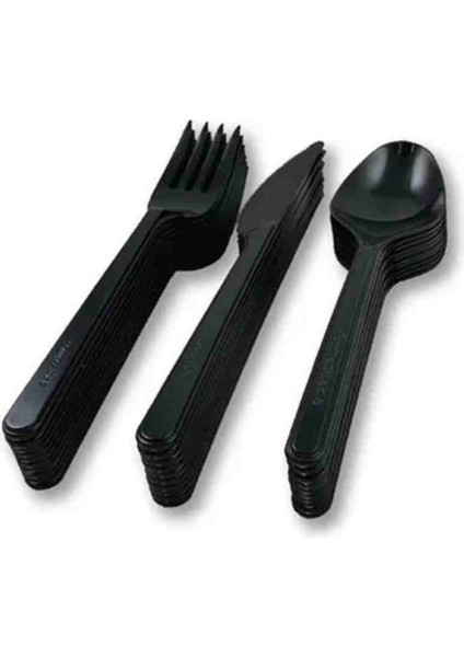 Sert Kalın Plastik Çatal - Bıçak - Kaşık Kaliteli Lüks Siyah Çatal - Kaşık - Bıçak 3’lü Set 100 Adet fiyatları