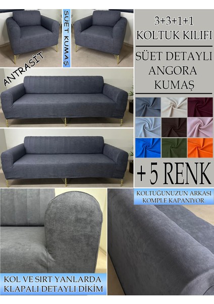 Süet Detaylı Angora Kumaş 3+3+1+1 Komple Giydirme Kanepe&çekyat, Bohem, Porto, Vb. Model Koltuk Kılıfı