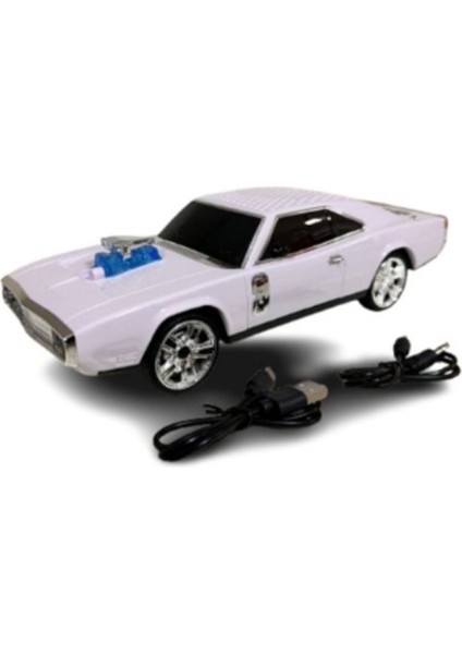 Retro Araba Tasarımlı Bluetooth Hoparlör, Tf, Usb, Fm Destekli, Beyaz