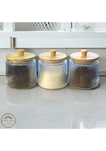 3’lü Bambu Kapaklı Çizgili Cam Saklama Kavanozu 800 Ml, Şık ve Kullanışlı Set indirimleri