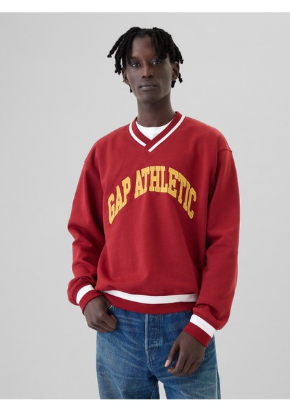 Erkek Kırmızı Atletik Logo Sweatshirt