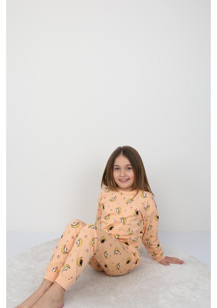 Uzun Kollu %100 Pamuk Kız Çocuk Pijama Takımı Bisiklet Yaka Manşetli 3-8 Yaş fırsatları