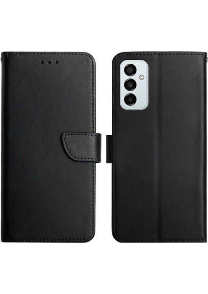 Samsung Galaxy M23 5G/F23 5g Için Nappa Doku Kılıf Cüzdan Standı Hakiki Deri Çizilmez Manyetik Kapanış Telefon Kabuk-Siyah (Yurt Dışından)