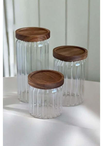 3'lü Akasya Kapaklı Kavanoz Seti 500/700/1000 Ml, Beyaz, Şık ve Kullanışlı Tasarım