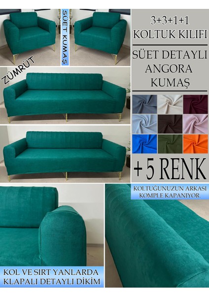 Süet Detaylı Angora Kumaş 3+3+1+1 Komple Giydirme Kanepe&çekyat, Bohem, Porto, Vb. Model Koltuk Kılıfı