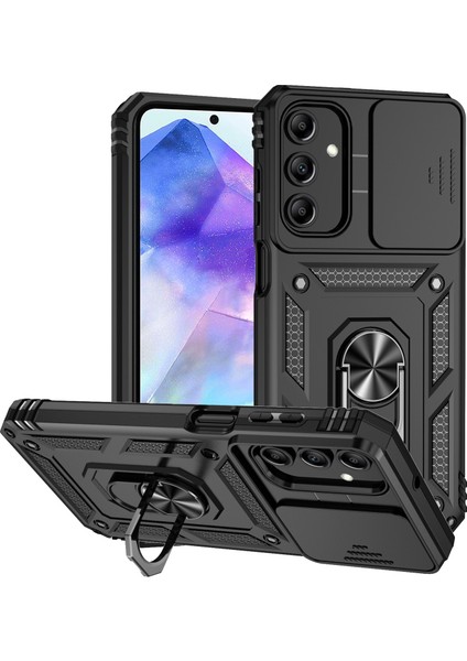Samsung Galaxy A35 5g Kılıf Kamera Slayt Koruyucu Kickstand Darbeye Dayanıklı Telefon Kapağı-Siyah (Yurt Dışından)